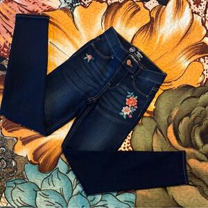 Girls Embroidered Floral Dark Blue jeggings